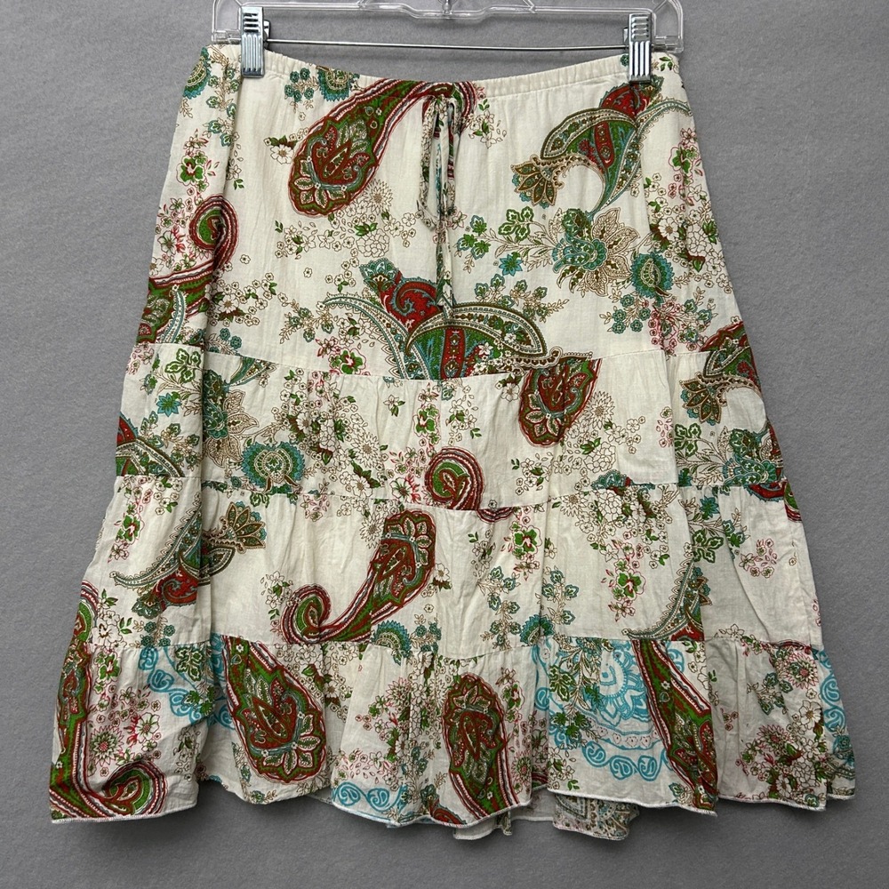 5.7.9 Paisley Tiered Midi Skirt Women Size M Cream Boho S0609XKX